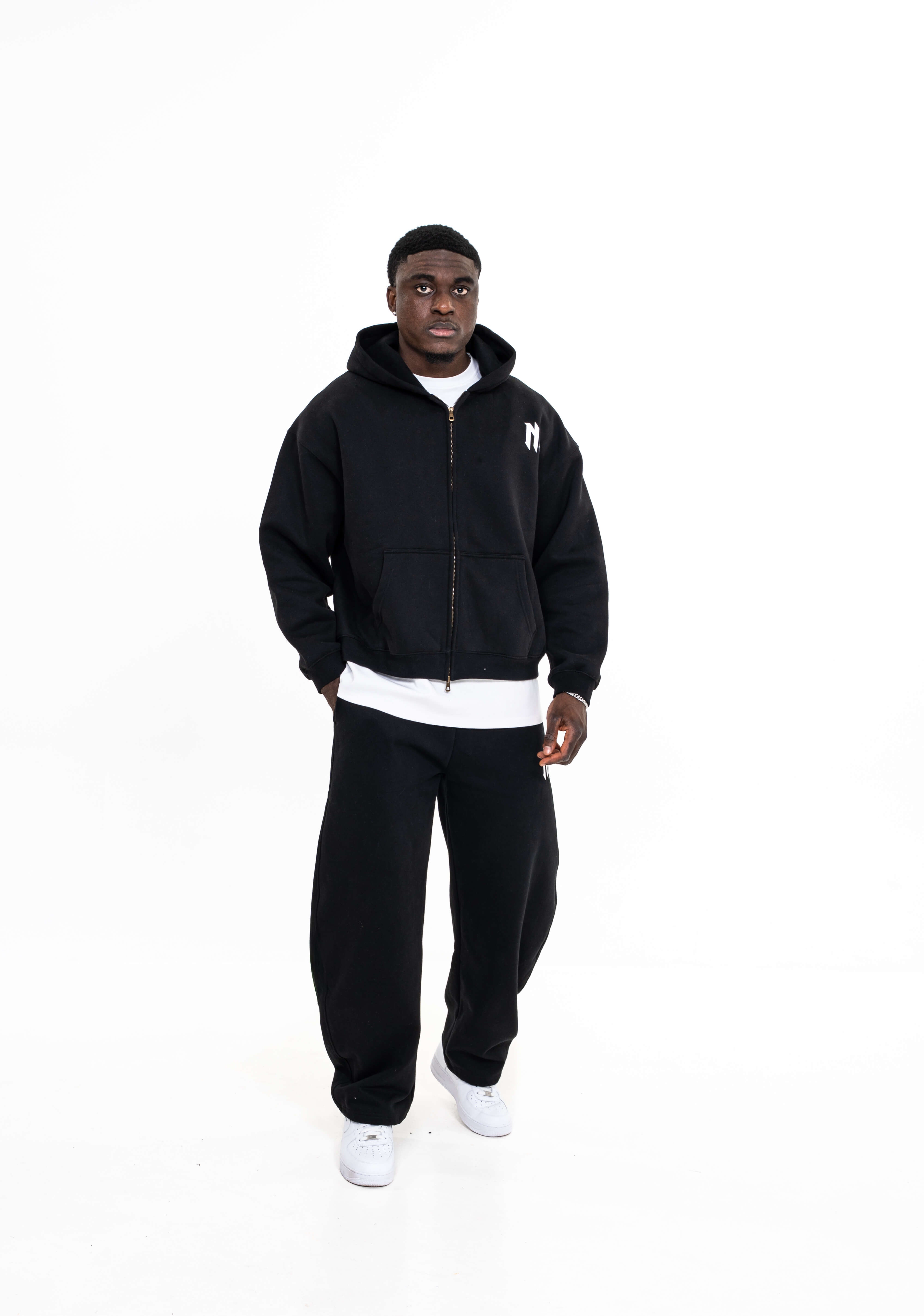 Boxy Zip-Up Hoodie - Black