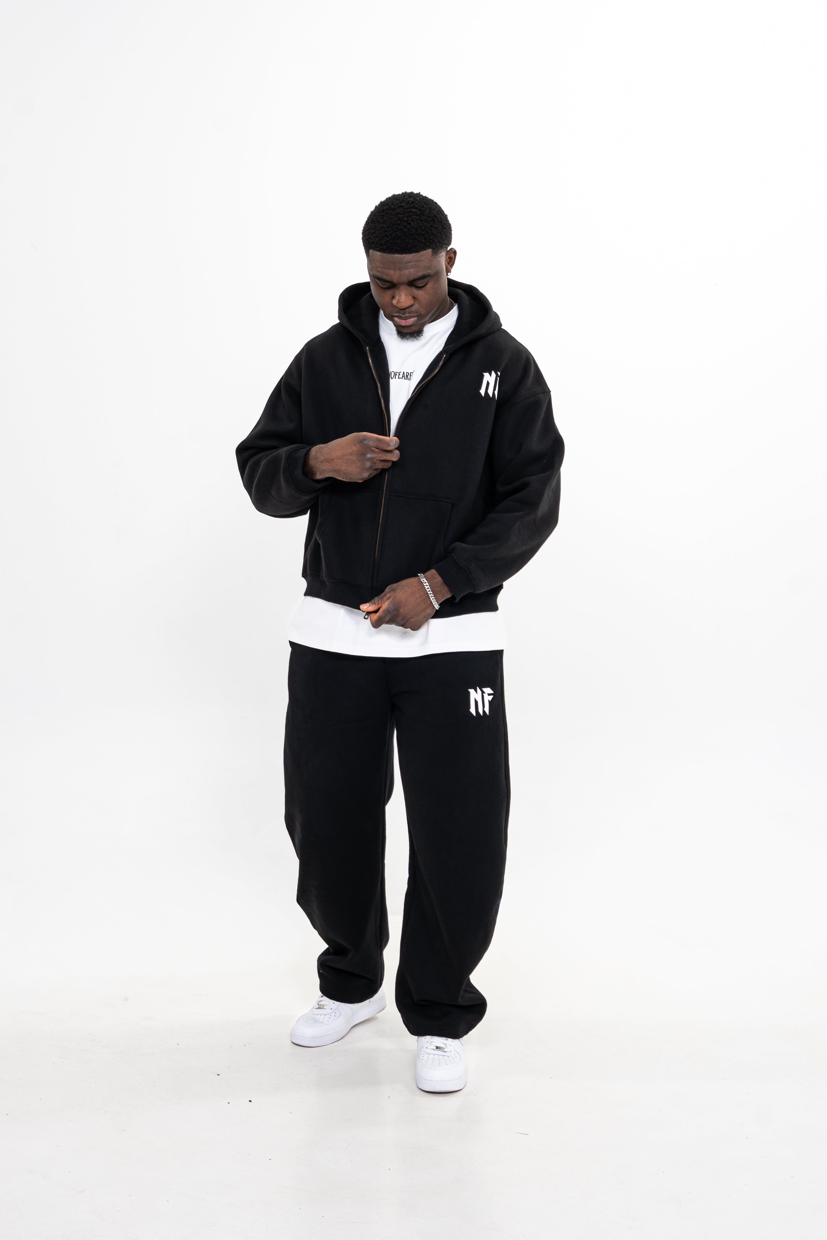 Boxy Zip-Up Hoodie - Black