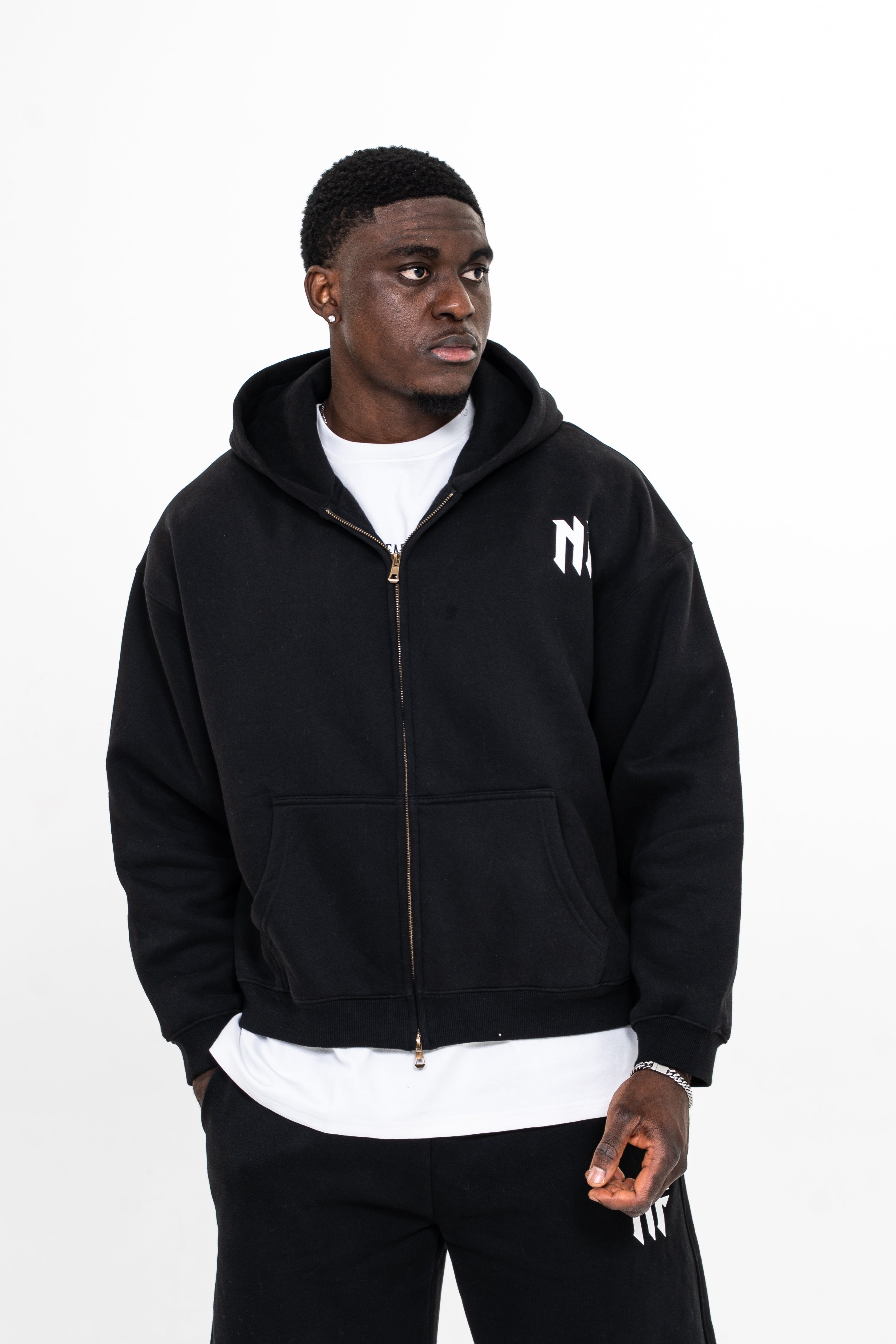 Boxy Zip-Up Hoodie - Black