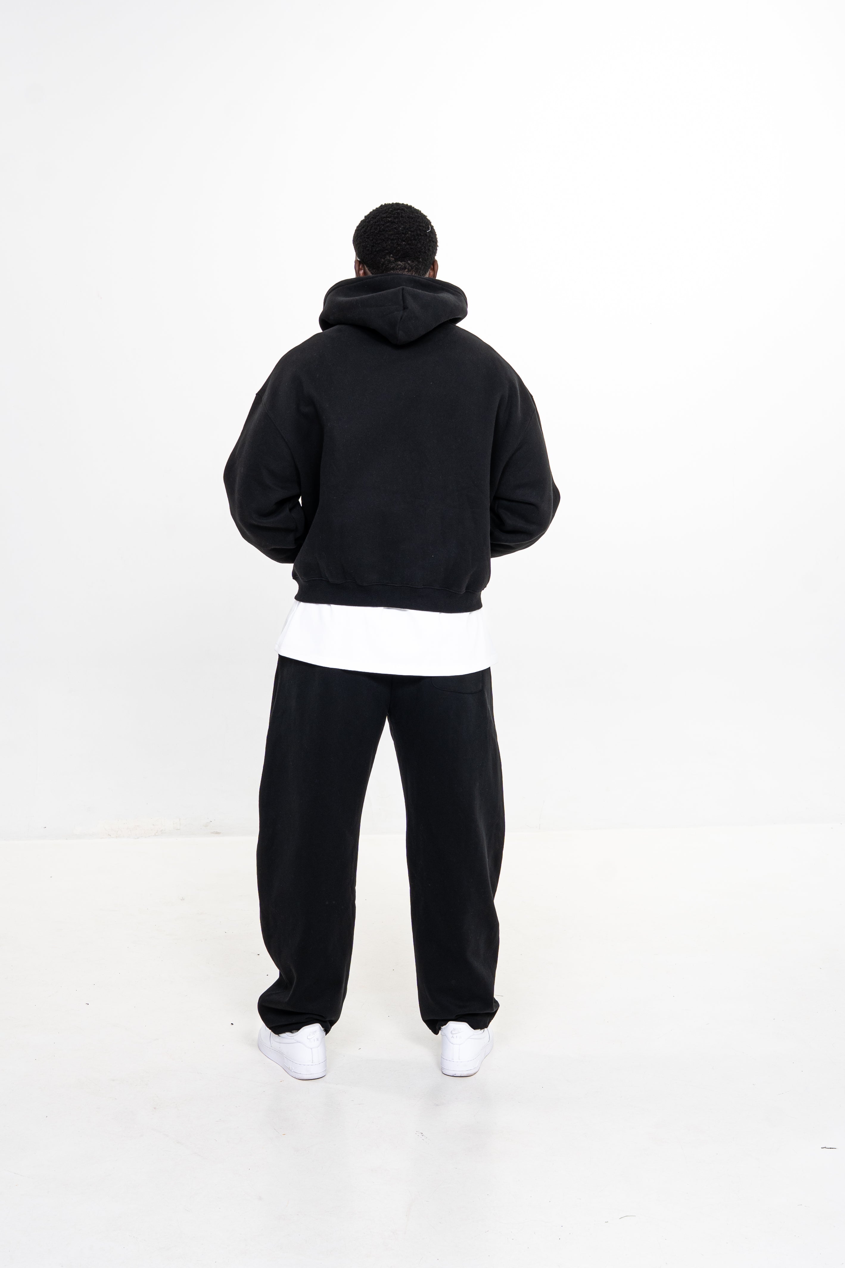 Boxy Zip-Up Hoodie - Black