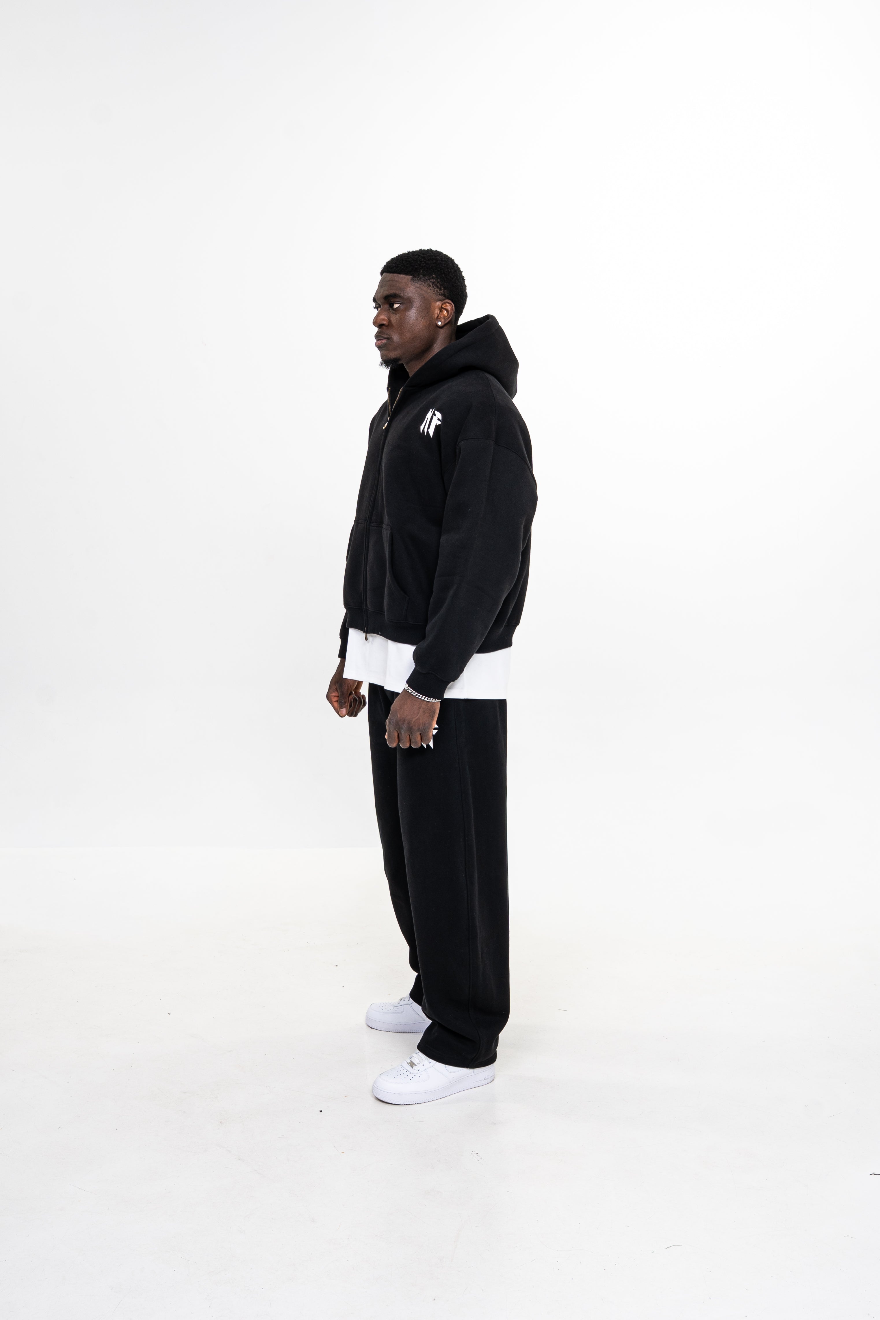 Boxy Zip-Up Hoodie - Black