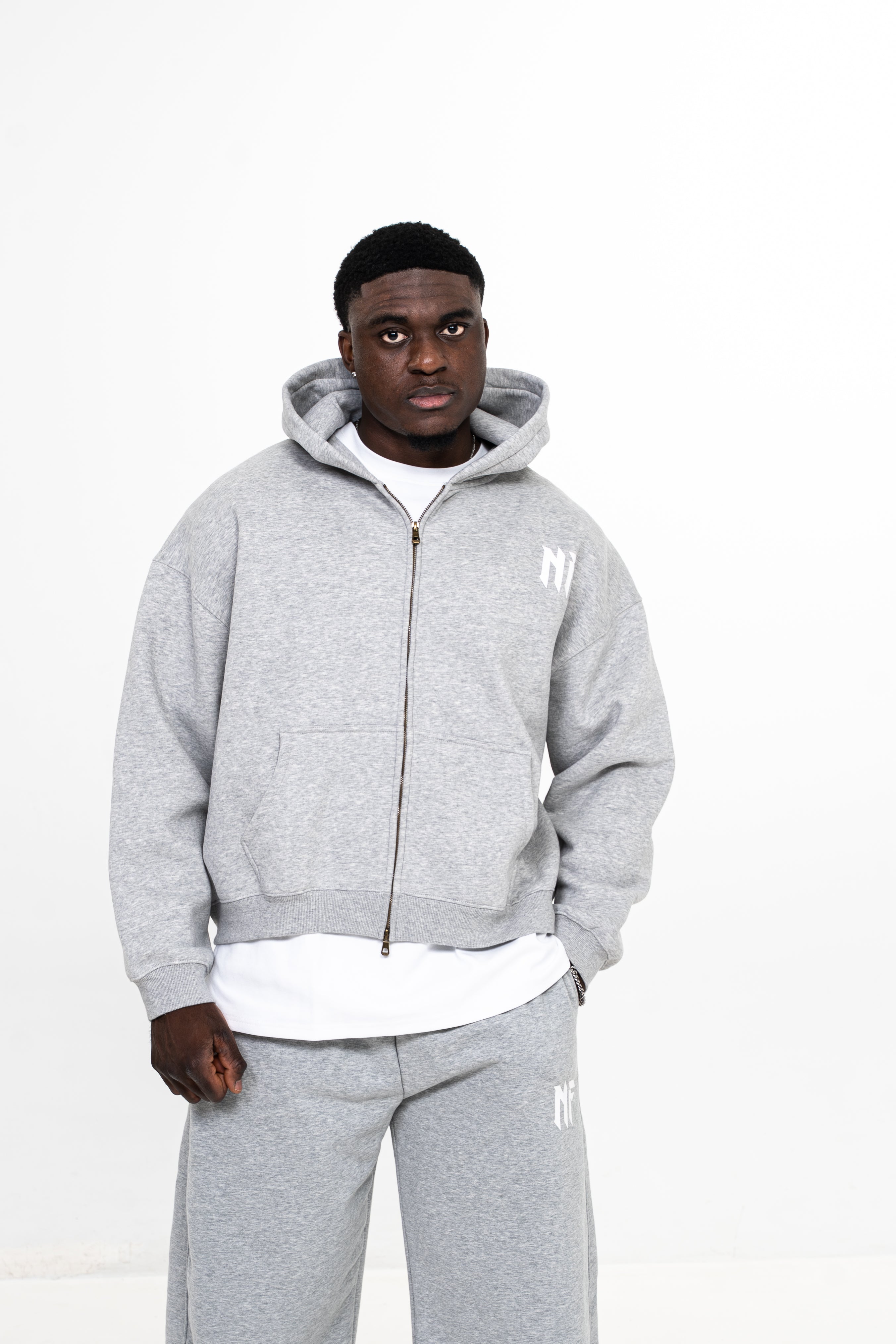 Boxy Zip-Up Hoodie - Gray